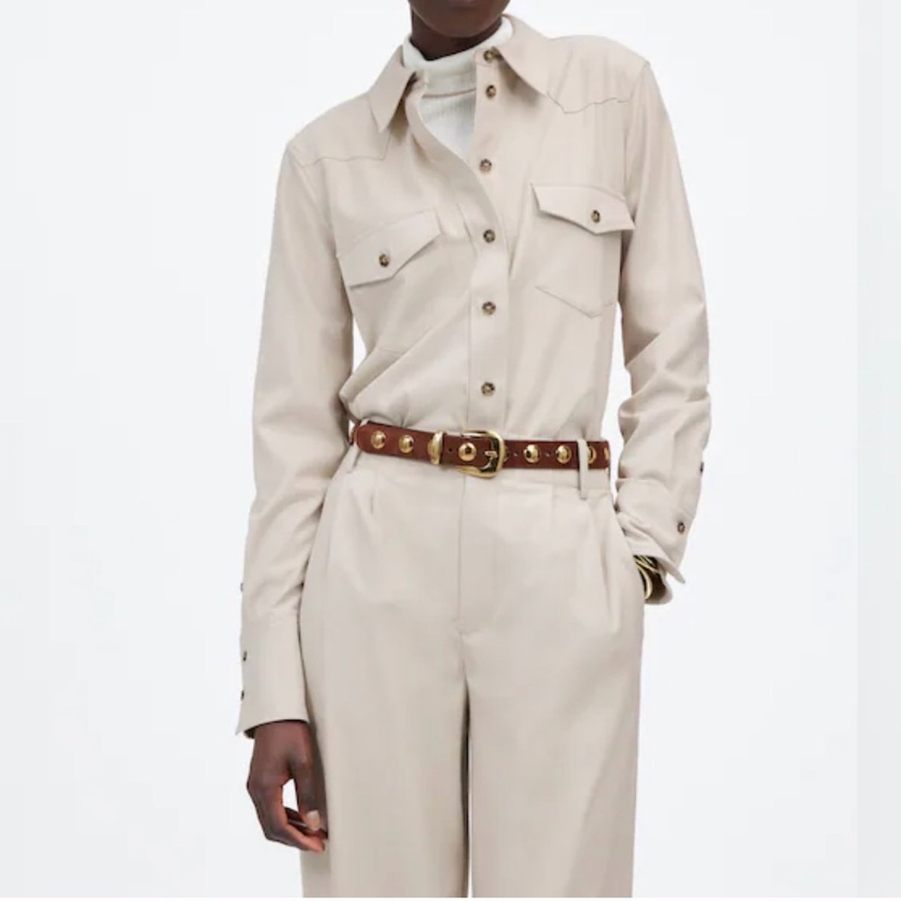 Madewell Western Style Button Down Twill Shirt Size 8 Medium New Beige Tan